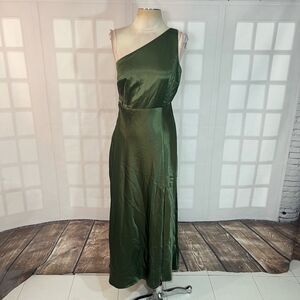 Birdy Grey Green Satin One-Shoulder Gown Size Medium